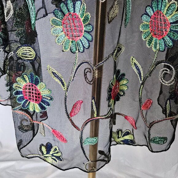 Kim & Cami Embroidered Mesh Floral Cardigan – Black Sheer Boho Layering Piece - Picture 8 of 12